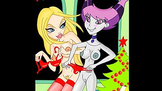 Famous cartoon heroes Simpsons with Teen Titans and WinX