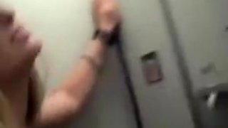 Blondie gets fucked on airplane toilet