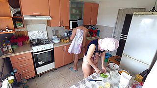 Amateur milf Mirsur has a blast in the kitchen with her hairy pussy and big ass