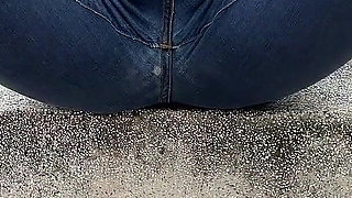 Public Wetting Jeans in Park Near the Beach