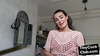 Inked SPH slut wanking small cock and making fun of it