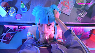 CyberPunk Blue Hairy Slut Give Incredible Blowjob ( Cartoon XXX Parody )