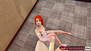Redhead Blowjob Sitting on Chair Facial 3D POV Animation