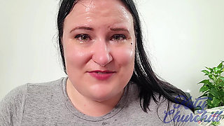 Katy's Sweaty, Dripping Face and Chest