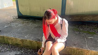 Hot girl wearing russian highschool uniform gets penetrated with a bottle of Baltika beer and then fucked in her tight ass
