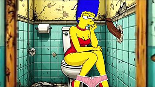 The Simpsons Porn Parody: Sexy Cheating Wife Marge Lets a Black Dude Fuck Her In The Public Toilet