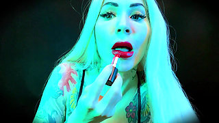 Sensual Red Lips with Gold Piercings - Lipstick Fetish, Worship, POV