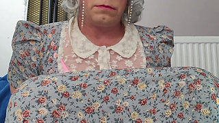 Granny tranny Holly riding a BBC dildo and cums in her chastity cage