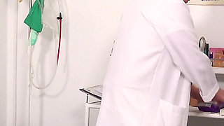 Hairy Granny Made to Cum in Gyno Chair with Fucking Machine