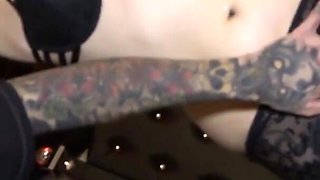 Tattooed guy whiping her nasty ass