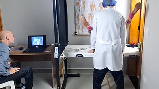Perv Doctor Fucks Slim Redhead Babe While Her Husband Is Watching It On the Ultrasound Monitor