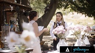 Girlsway - asian babe Aria Lee fakes being a caterer to confront bride-to-be bff alexia anders!