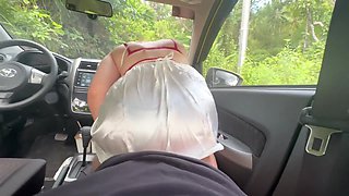 POV public fuck in car for juicy teen with cumshot on her big tits after handjob