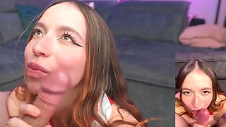 Russian stepsis asked for picture of cheerleader uniform and got facial cumshot after hot fuck