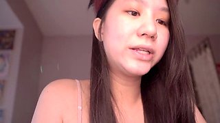 Cute Asian girl Alize Zaide in cat cosplay ASMR with a cute feeding story