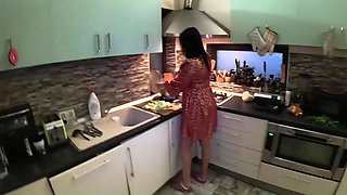 Red & Gold Dress Kitchen Play Spanking, Blowjob, Doggy & Intense