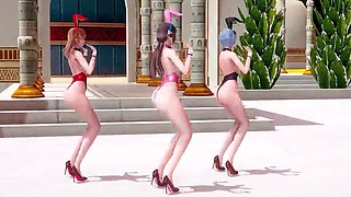 Steamy 3d-animated anime teens from Evangelion strip dance in trio
