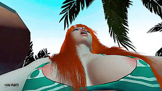 Nami relieving stress at the beach - 3D Animation by VirtualHeaven
