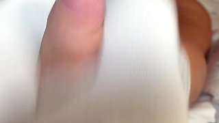 Gamer Girl Gives Sockjob & Footjob with Long Toenails