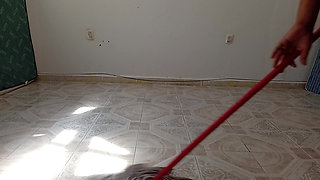 Mexican mother-in-law cleaning guest room in thong 2