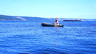 On boat in water Volga-river