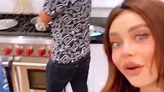 Sarah Hyland selfish in open shirt at home