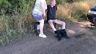 Neighbor MILF sucks my dick deep in park until I cum in her mouth