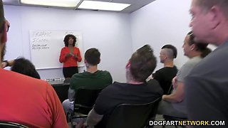 Misty Stone gives head to 10 guys until they cum