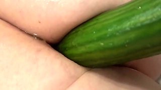 Slut Wife Cucumber Anal And Pussy Fucking