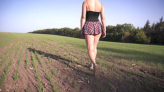 Schoolgirl Walks Outdoors And Flashing Full Back Panties Under Skirt