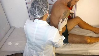 Nurse Jennifer Pimenta gets hands-on with her first patient and a big hard cock