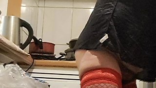 MILF with Red Stockings in the Kitchen
