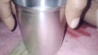 American straight hard dick jerking off Cumshot in glass