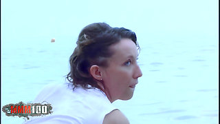 Ava: French Beauty Ava Blue Strips at the Beach