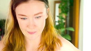 Vulva rubbing close up with blonde handling monster dildo