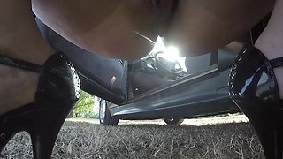 Pretty MILF Slut Pisses in High Heels Out of Her Car in Public