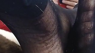 Closeup Black Nylon Pantyhose Feet