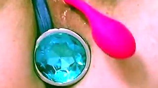 Pretty purple panties gets soaked when baby-girl thinks of sugar-daddy