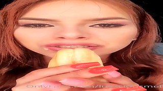 Ravishing brown-haired is leisurely tonguing a banana in a brand fresh, GONZO, blow ASMR movie