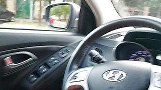 Hot milf in high heels and short skirt calls a taxi and masturbates in the car. Part.1