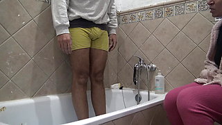 stepmother tells stepson to wash his dirty cock in front of her