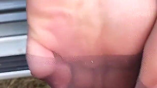 Outdoor Nylon Footjob and Heels
