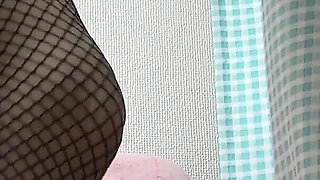 View From Under the Desk Sexy Mini Dress Legs, Thong Panties, Cameltoe, Fishnet Stockings, Natural Boobs Japanese Girl Seduce