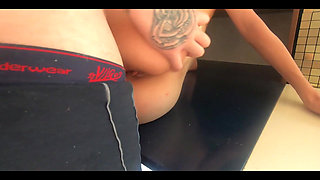 On the Kitchen Table Fucked Girlfriend and Cum on Pussy