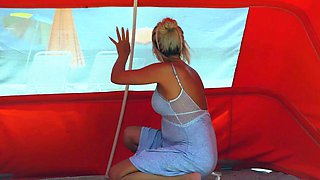 Hot MILF masturbating in car while going to the beach