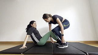 Two Lesbians Fuck on Their Gym Mats in Their Leggings