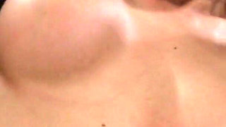 Brunette MILF rubs her pussy lips while horny dude bangs her