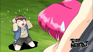 Hentai where slutty pink haired girl gets her twat licked outdoors