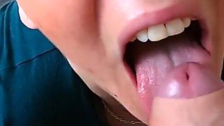 Bedroom blowjob with facial and swallow