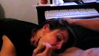 Homemade amateur riding cock cumshot swallow in lingerie